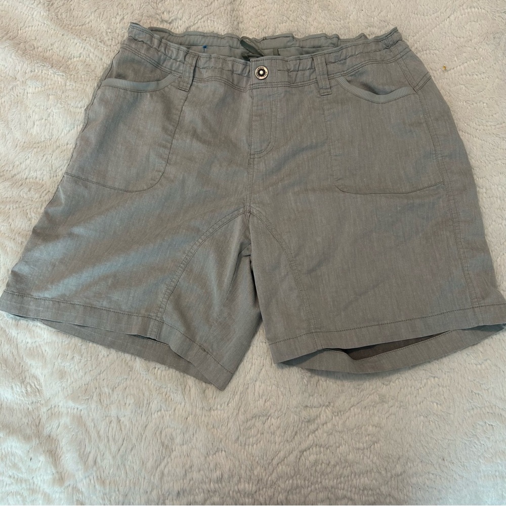 Kuhl Gray Athletic Hiking Shorts Pockets Tie Drawstring Waist Belt Loop Sz 16